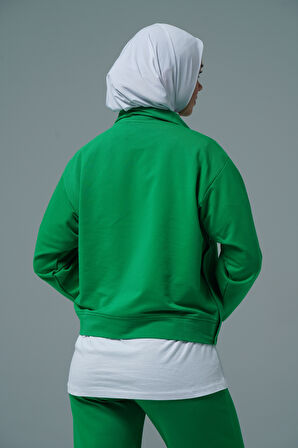 Yeşil V Yaka Tesettür Sweatshirt 