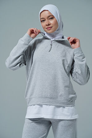 Gri V Yaka Tesettür Sweatshirt 