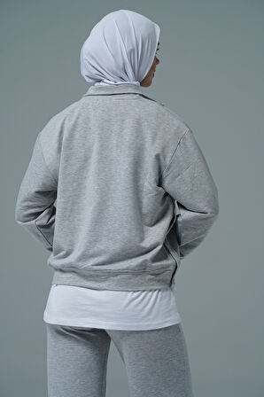 Gri V Yaka Tesettür Sweatshirt 