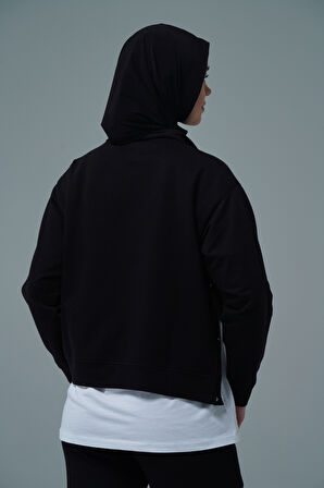 Siyah V Yaka Tesettür Sweatshirt 