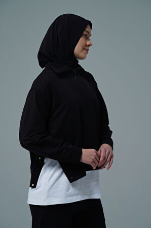 Siyah V Yaka Tesettür Sweatshirt 