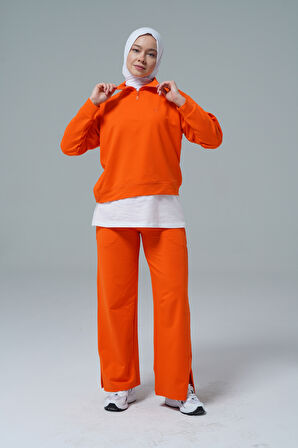 Turuncu V Yaka Tesettür Sweatshirt 