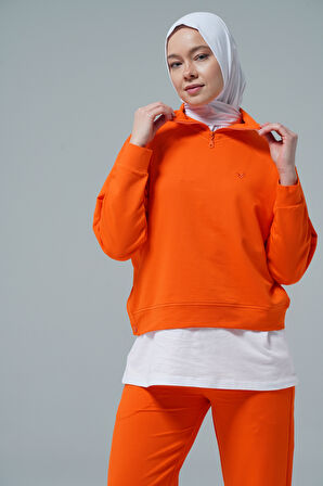 Turuncu V Yaka Tesettür Sweatshirt 