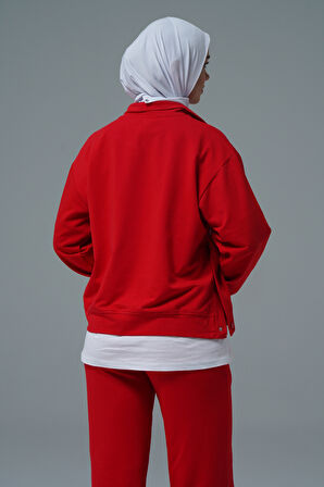 Kırmızı V Yaka Tesettür Sweatshirt 