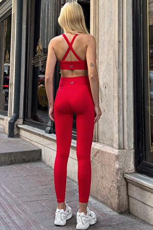 Prime FIT - Kırmızı Yüksek Bel Seamless Push-Up Toparlayıcı Tayt
