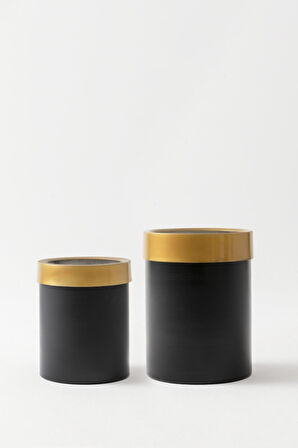 Metal Saksı Siyah Gold Bilezikli 2'li Set