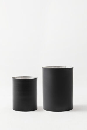 Metal Saksı Siyah 2'li Set