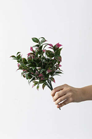 Yapay Limon Yaprağı Demeti Yeşil Pembe 30 Cm 7 Dal(Uv)