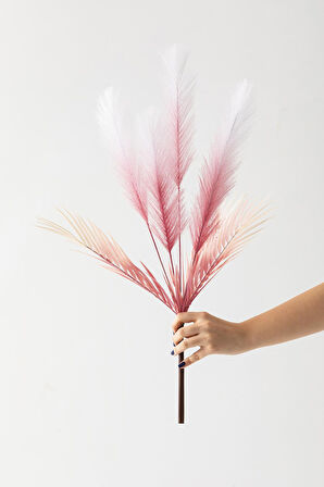 Yapay Tüylü Palmiye Yaprağı 75 Cm 8 Dal Pembe