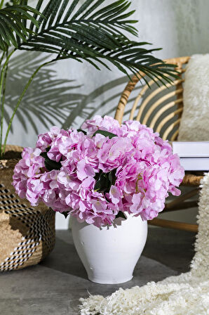 Yapay Ortanca Çiçeği Pembe 45 Cm 7 Dal
