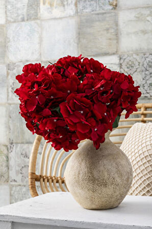Yapay Ortanca Çiçeği Kırmızı 45 Cm 7 Dal