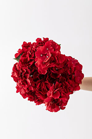 Yapay Ortanca Çiçeği Kırmızı 45 Cm 7 Dal