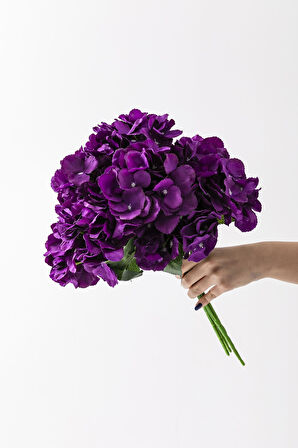 Yapay Ortanca Çiçeği Mor 45 Cm 7 Dal