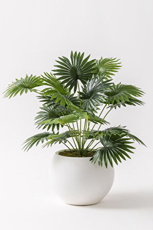 Yapay Çiçek Yelpaze Palmiyesi Küre Saksı 65 Cm