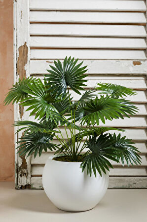 Yapay Çiçek Yelpaze Palmiyesi Küre Saksı 65 Cm