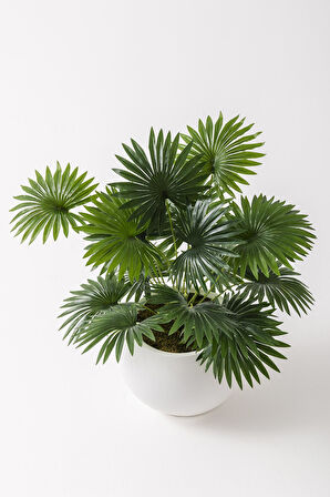 Yapay Çiçek Yelpaze Palmiyesi Küre Saksı 65 Cm