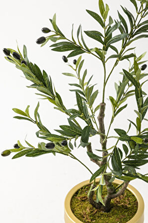 Yapay Zeytin Ağacı 85 Cm Kahverengi Gold Metal Saksı