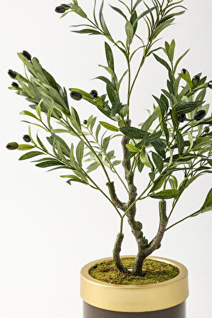 Yapay Zeytin Ağacı 85 Cm Kahverengi Gold Metal Saksı