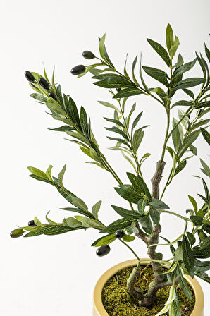 Yapay Zeytin Ağacı 85 Cm Beyaz Gold Metal Saksı