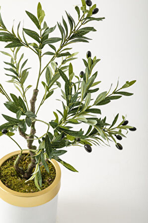 Yapay Zeytin Ağacı 85 Cm Beyaz Gold Metal Saksı