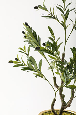 Yapay Zeytin Ağacı 85 Cm Beyaz Gold Metal Saksı