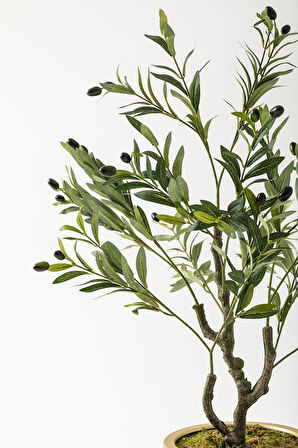 Yapay Zeytin Ağacı 85 Cm Krem Gold Metal Saksı