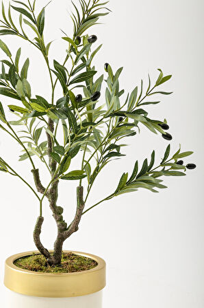 Yapay Zeytin Ağacı 85 Cm Krem Gold Metal Saksı