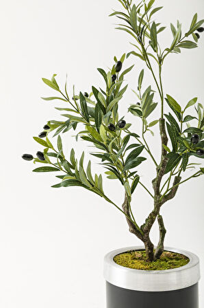 Yapay Zeytin Ağacı 85 Cm Siyah Gümüş Metal Saksı