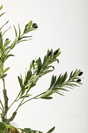 Yapay Zeytin Ağacı 85 Cm Siyah Gümüş Metal Saksı