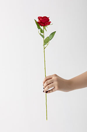 Yapay Kadife Gül Tek Dal Kırmızı 50 Cm