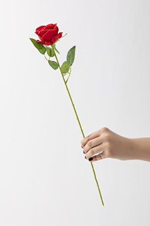 Yapay Kadife Gül Tek Dal Kırmızı 50 Cm