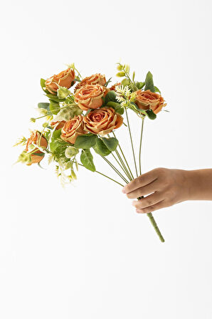 Yapay Aranjmanlı Gül Demeti 9 Dallı Turuncu