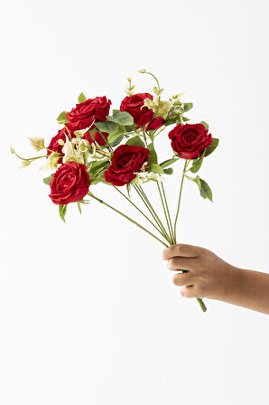 Yapay Aranjmanlı Gül Demeti 9 Dallı Kırmızı