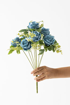 Yapay Aranjmanlı Gül Demeti 9 Dallı Mavi