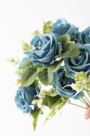 Yapay Aranjmanlı Gül Demeti 9 Dallı Mavi