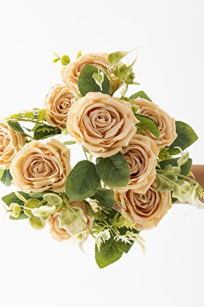 Yapay Aranjmanlı Gül Demeti 9 Dallı Pudra