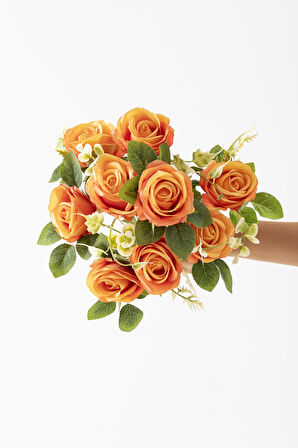 Yapay Gül Demeti 9 Dallı Turuncu