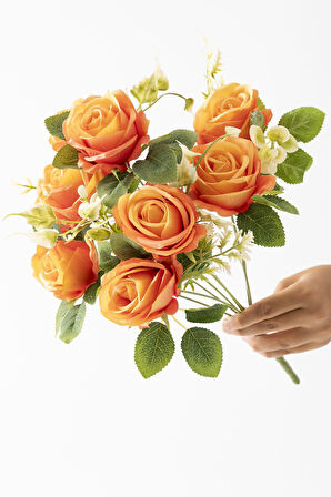 Yapay Gül Demeti 9 Dallı Turuncu