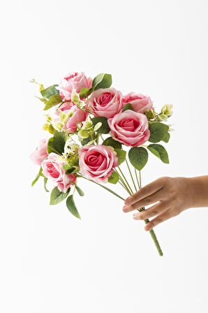 Yapay Gül Demeti 9 Dallı Pembe