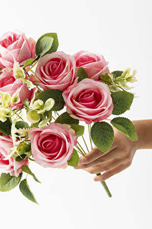 Yapay Gül Demeti 9 Dallı Pembe