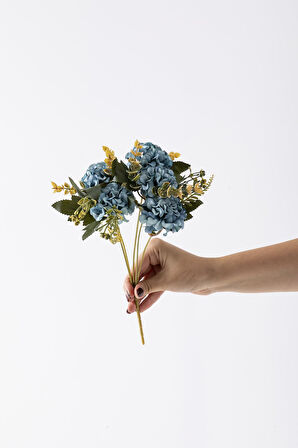 Yapay Ortanca Çiçeği 30 Cm 5 Dal Mavi