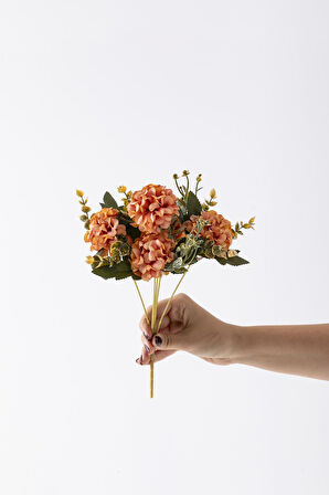 Yapay Ortanca Çiçeği 30 Cm 5 Dal Turuncu