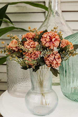 Yapay Ortanca Çiçeği 30 Cm 5 Dal Turuncu