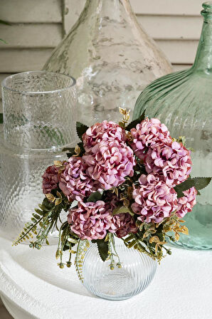 Yapay Ortanca Çiçeği 30 Cm 5 Dal Gül Kurusu