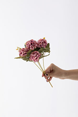 Yapay Ortanca Çiçeği 30 Cm 5 Dal Gül Kurusu
