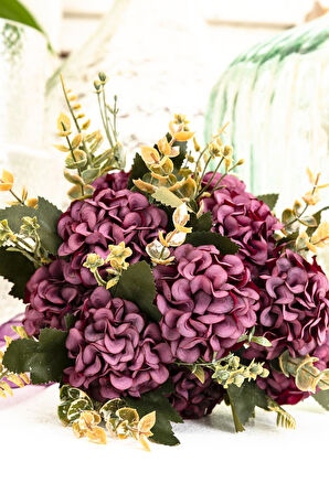 Yapay Ortanca Çiçeği 30 Cm 5 Dal Bordo