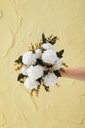 Yapay Ortanca Çiçeği 30 Cm 5 Dal Krem