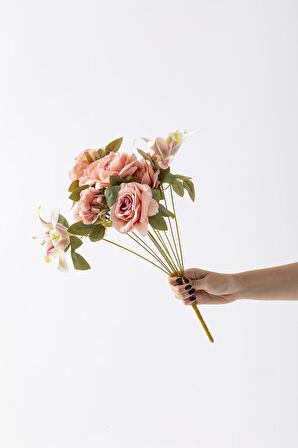 Yapay Lilyum Gül Demeti 45 Cm 11 Dal Açık Pembe