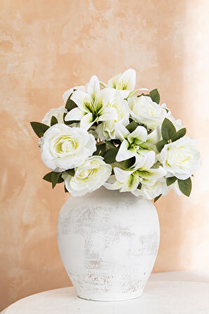 Yapay Lilyum Gül Demeti 45 Cm 11 Dal Beyaz