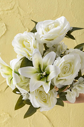 Yapay Lilyum Gül Demeti 45 Cm 11 Dal Beyaz